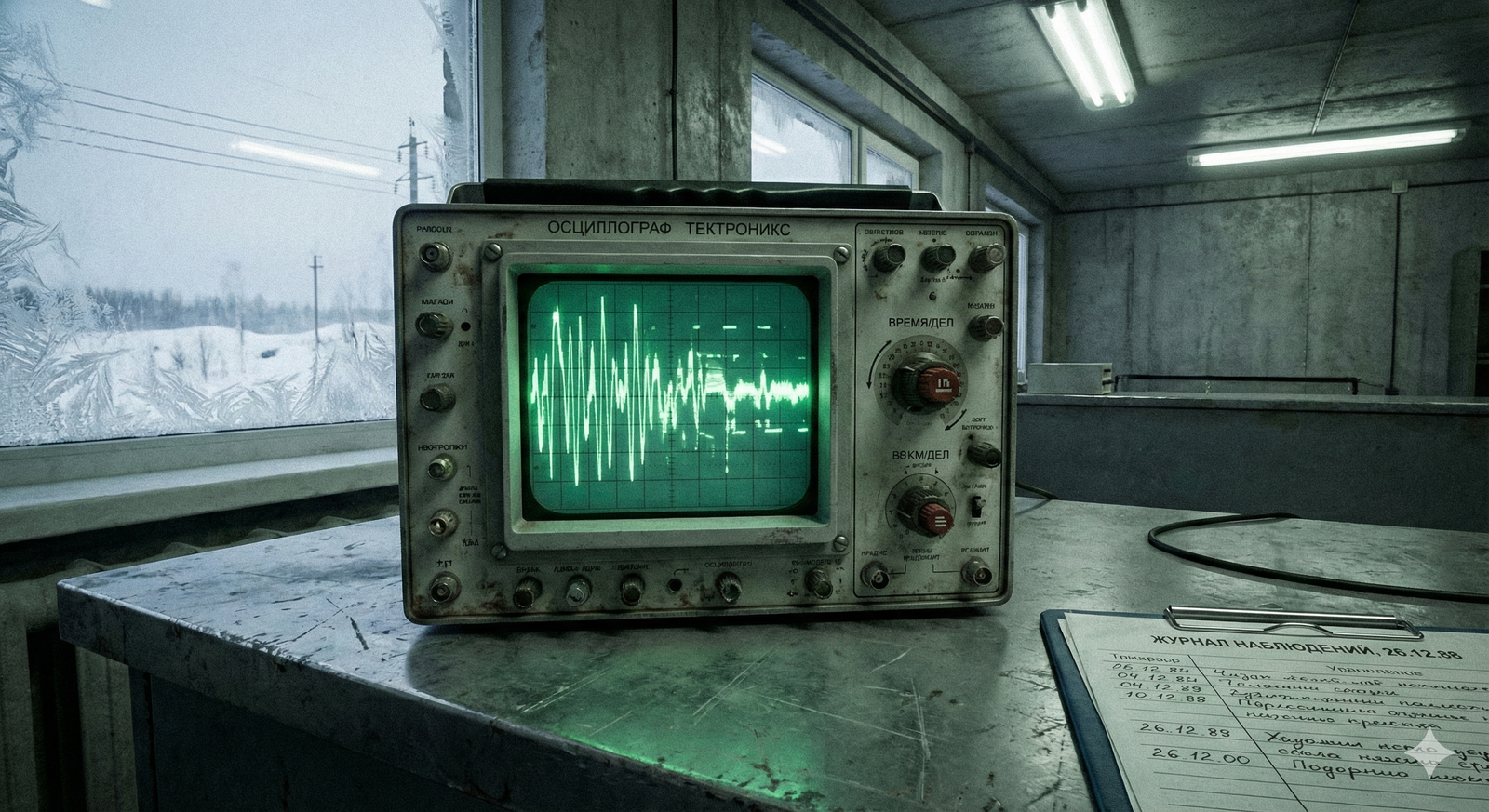 Vintage oscilloscope with mysterious waveform